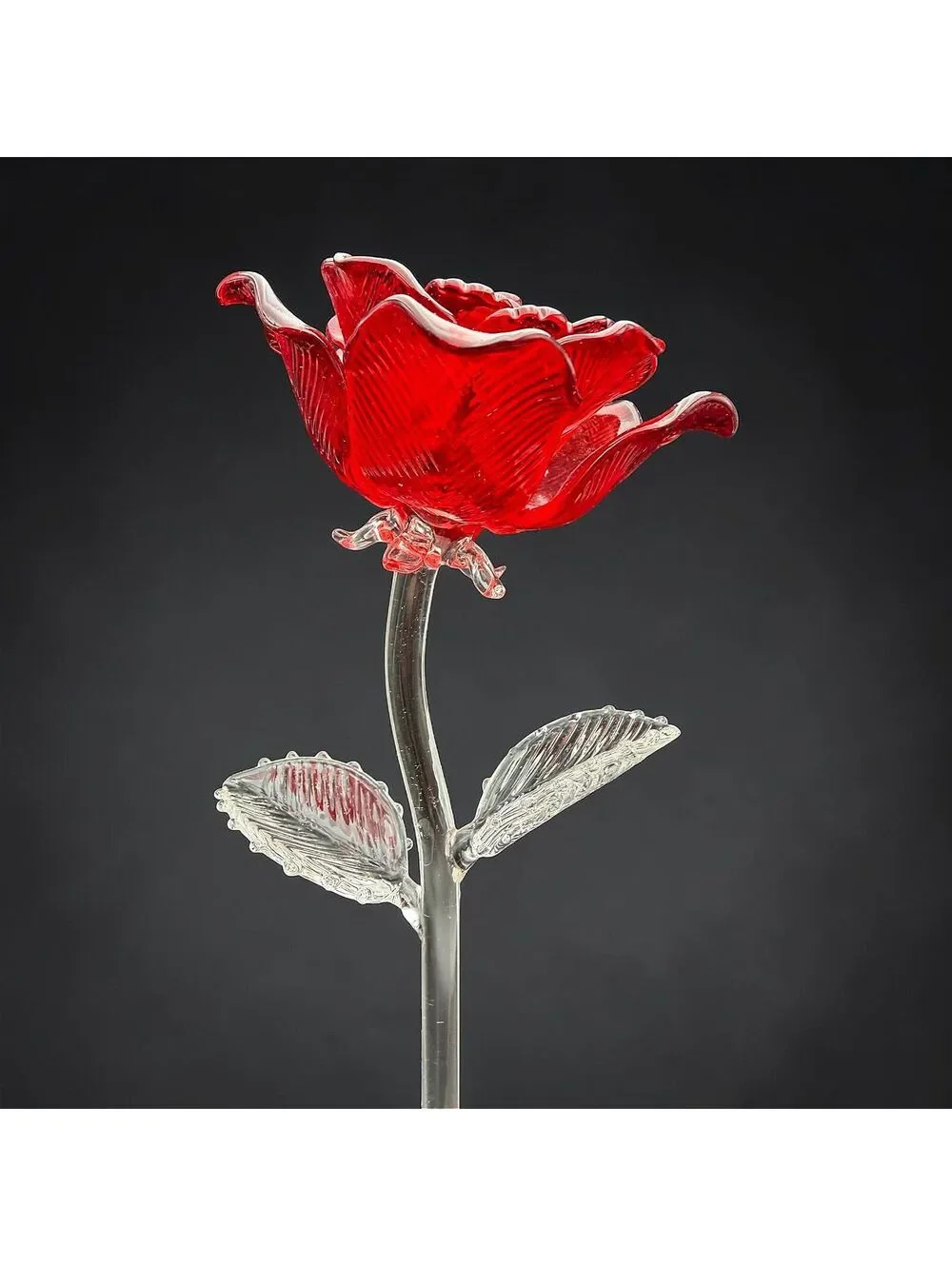 Vtg Waterford Crystal Red Rose Long Stem Glass Flower Signed Romantic Gift 14.5